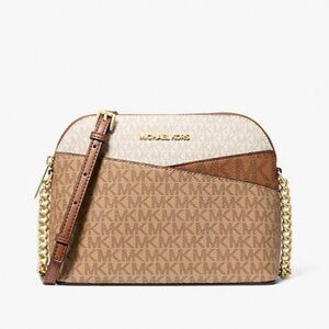 New Michael Kors Jet Set Travel Medium Dome Crossbody Camel Multi